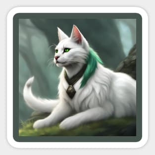 fantasy cat witch green Sticker